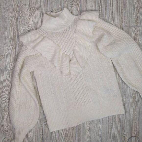 Madewell Zanzibar Womens Small Wool Alpaca Ruffle Turtleneck Sweater White NWT - Picture 6 of 9